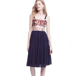 Moulinette Soeurs Anthropologie Tulle Skirt Brocade Dress Size 6 Floral Velvet